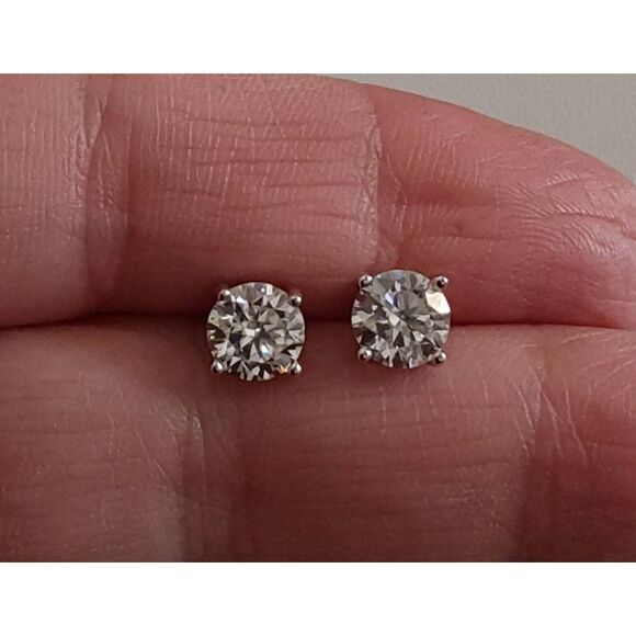 CERTIFIED Genuine Moissanite Diamond 2 Ct Round Stud Earrings-18K/925SS - Picture 1 of 10
